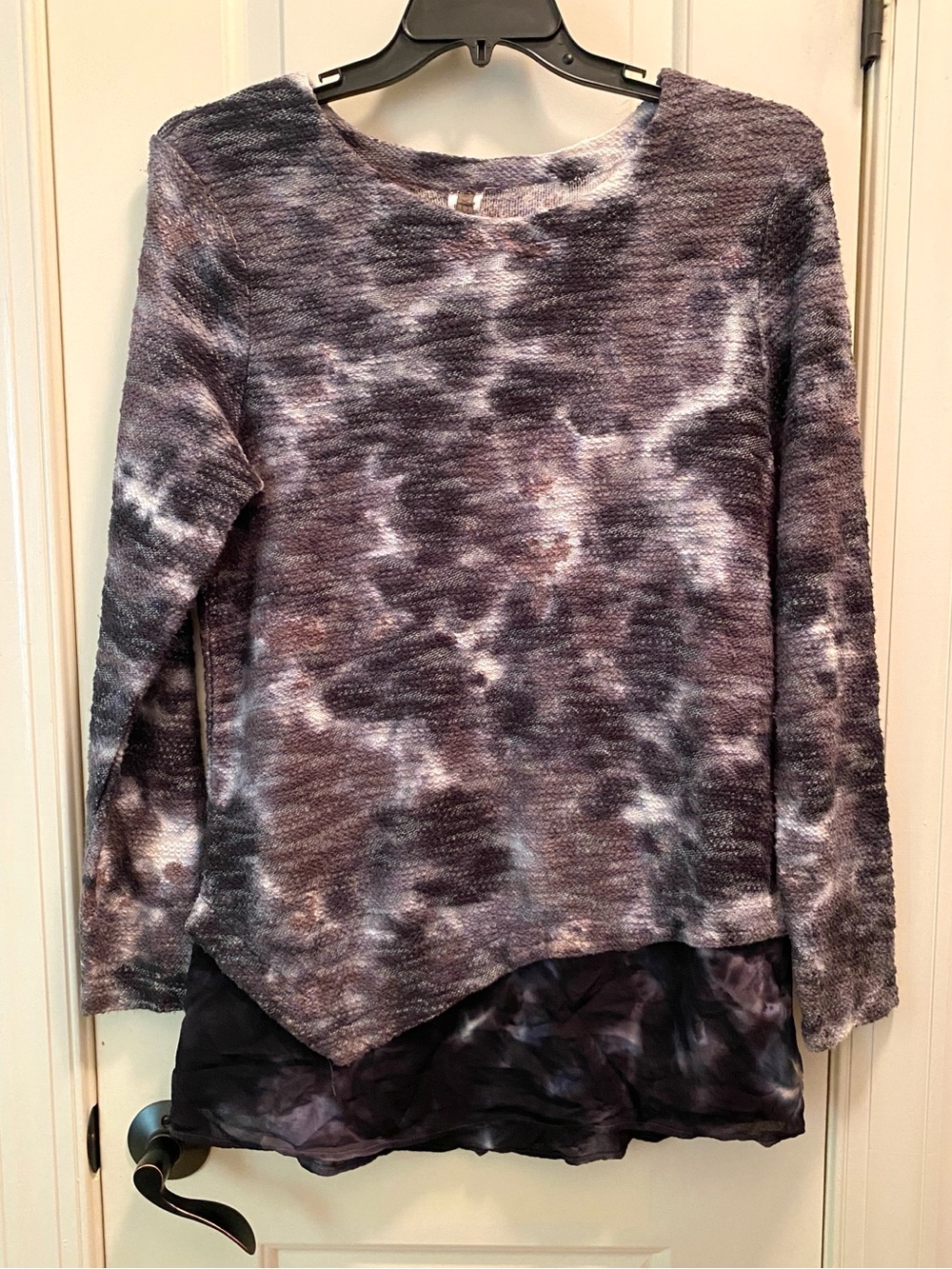 XCVI textured knit top asymmetrical hem with flowy trim